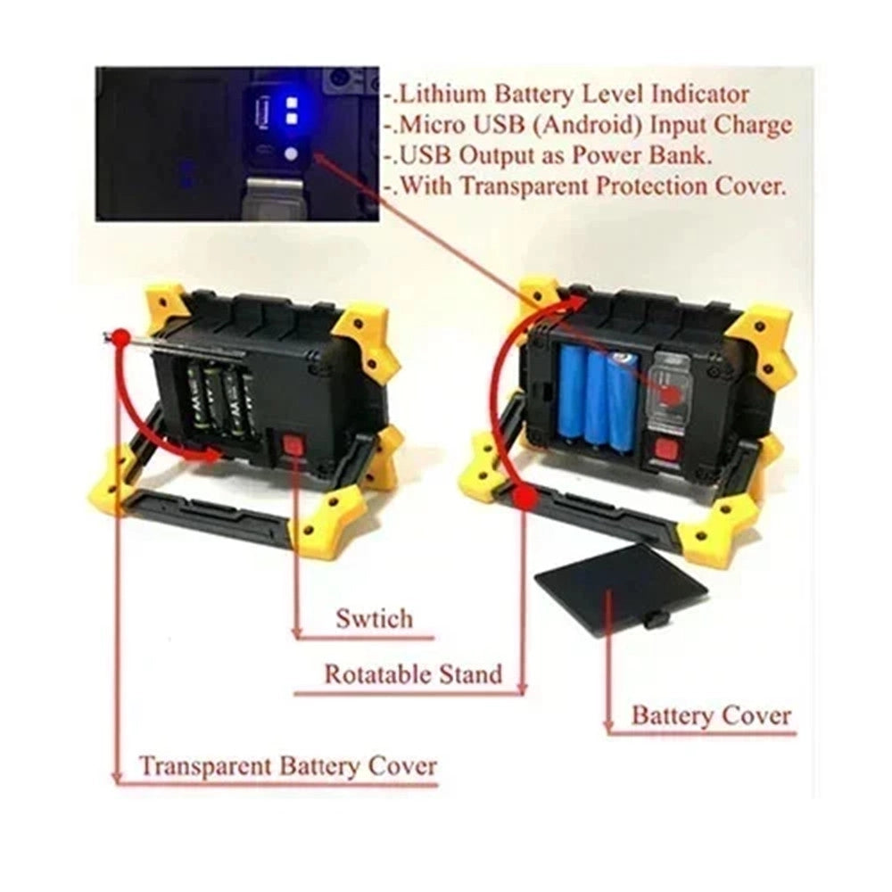 Trade Shop - Lampada Faretto Da Lavoro Cantiere A Led Batteria Ricaricabile Portatile 4500mah Q-gz10w -