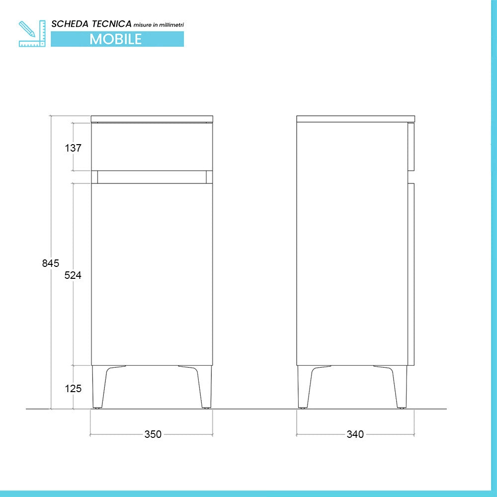 Mobile bagno multiuso 35 cm bianco 1 anta e 1 cassetto Kleo