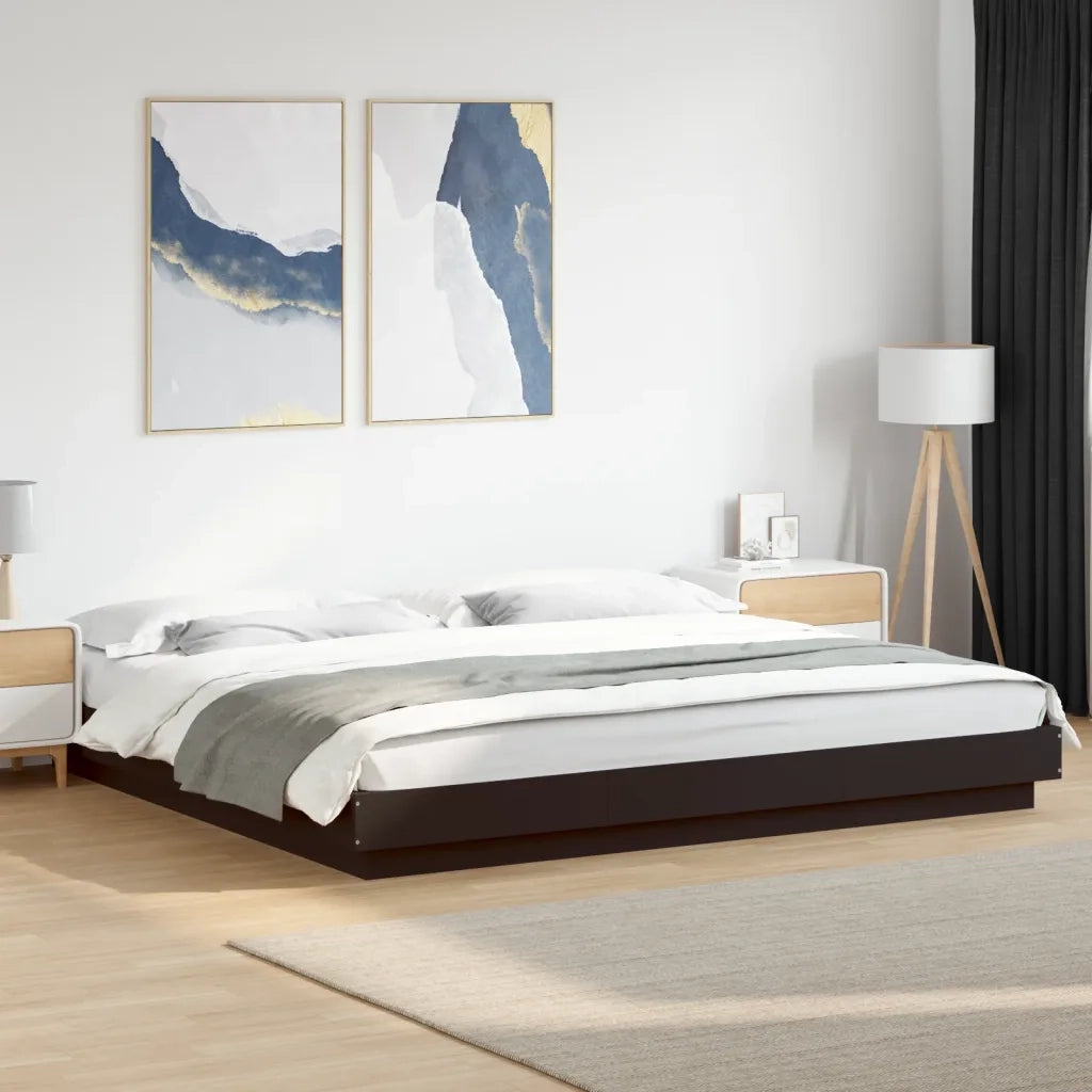Giroletto con Luci LED-Struttura Letto Nero 180x200 cm in Legno Multistrato