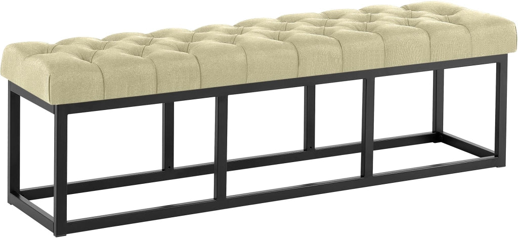 Panca design AMUN in metallo nero opaco e tessuto Tortora,150 cm
