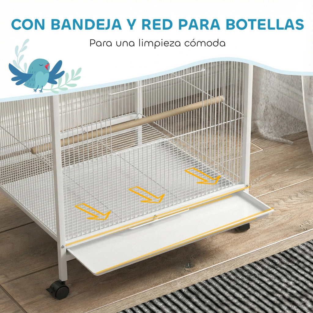 Gabbia per Uccelli con Ruote ¨C zephmum ¨C 48x46x78 cm Bianco