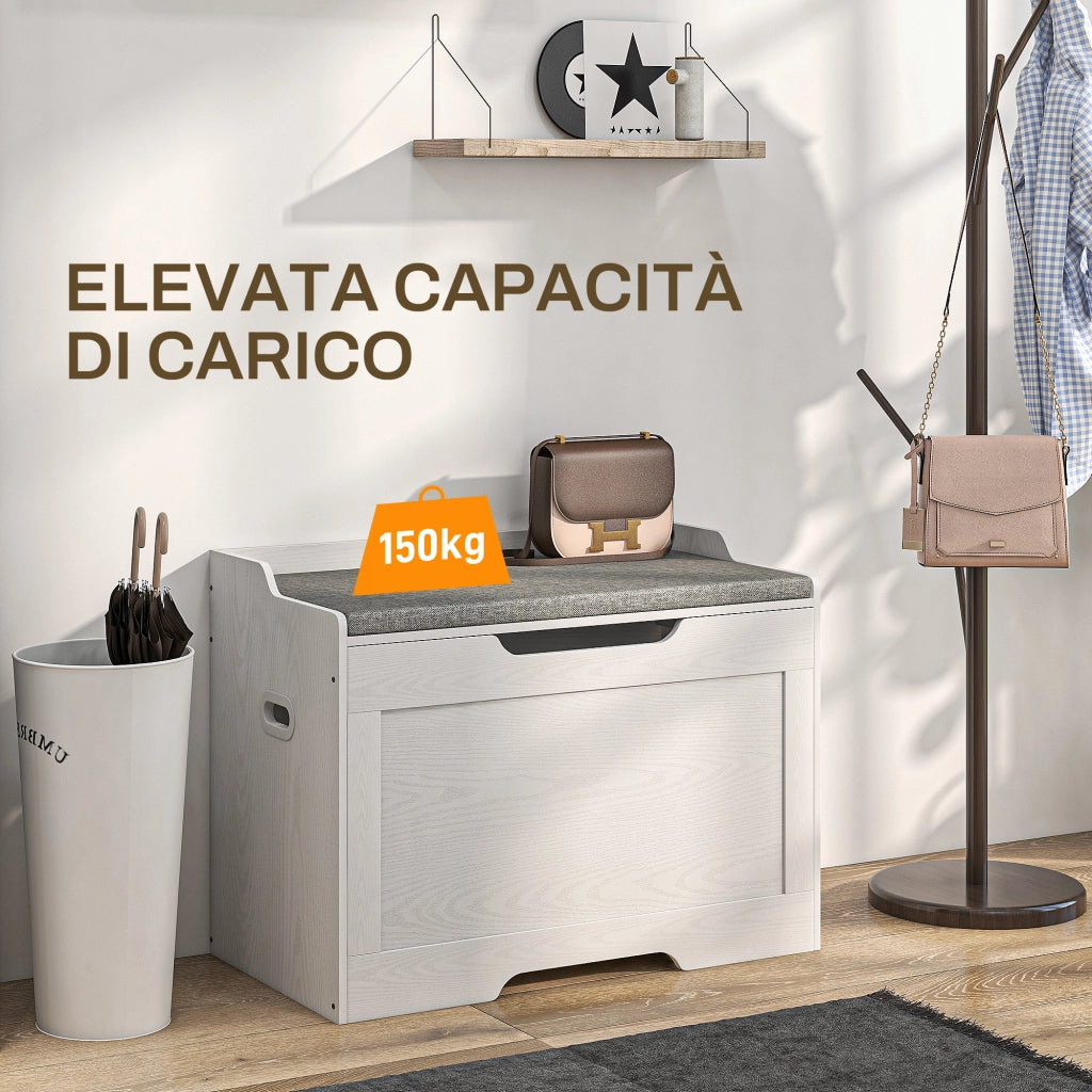 Panca Contenitore in Legno con Cuscino ¨C zephmum ¨C Bianco 75x40x56