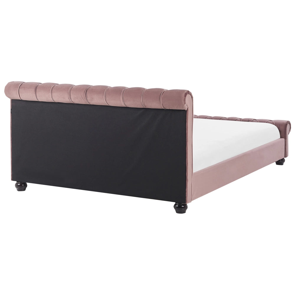 Letto ad acqua in velluto rosa 180 x 200 cm con testiera trapuntata stile glamour