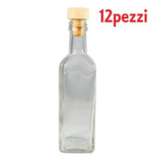 Trade Shop - Set 12 Pezzi Bottiglie Bottigline Vetro Trasparente Mary Con Tappo 60cc -