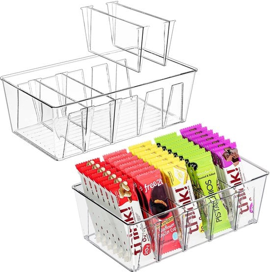 Snackopbergdoos 2 in 1, organizzatore di cibo in plastica BPA gratuita, contenitore con quattro separatori rimovibili, conservazione del cibo organizzazione della cucina