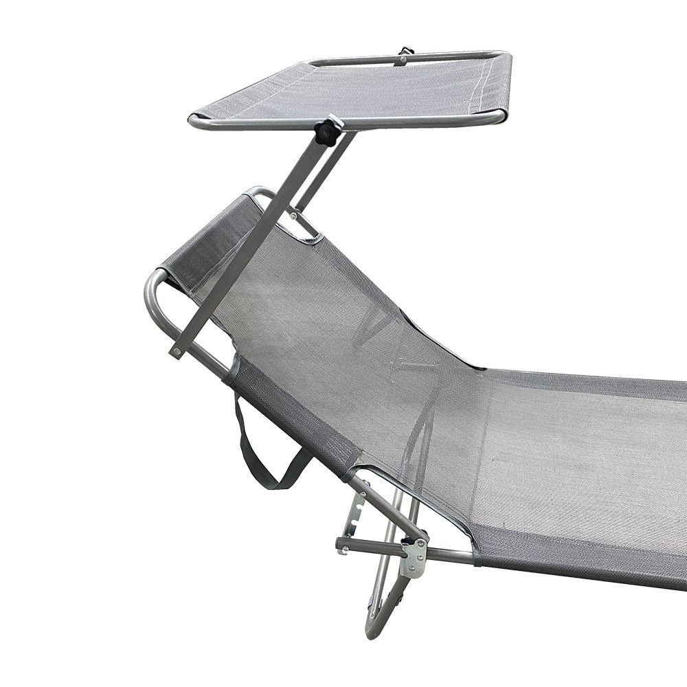 Lettino Prendisole Pieghevole con Schienale Regolabile e Parasole Grigio