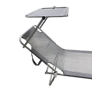Lettino Prendisole Pieghevole con Schienale Regolabile e Parasole Grigio