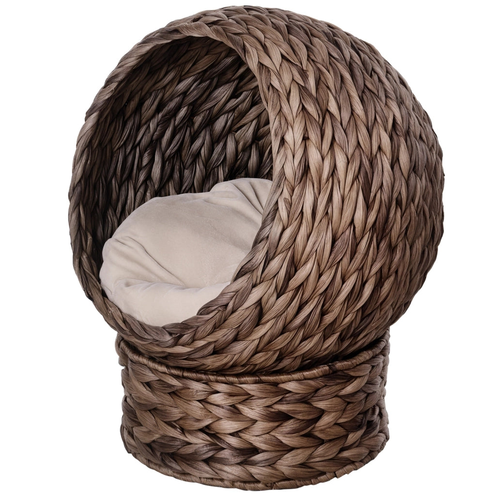 Cestino per gatti in giacinto d'acqua con cuscino ¨C Minimal ¨C 50x42x60 cm marrone beige