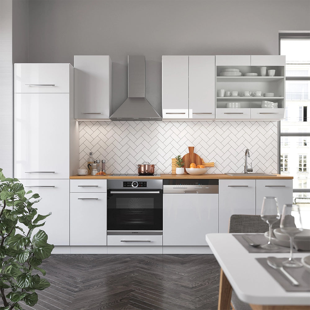 Cucina componibile Fame-Line Bianco lucido/Bianco 300 cm, PL Rovere Vicco