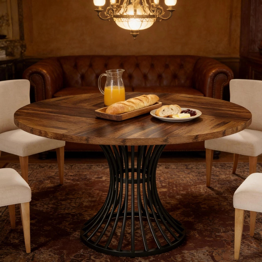 Tavolo da pranzo rotondo 119 cm nero e marrone rustico – 4-6 persone