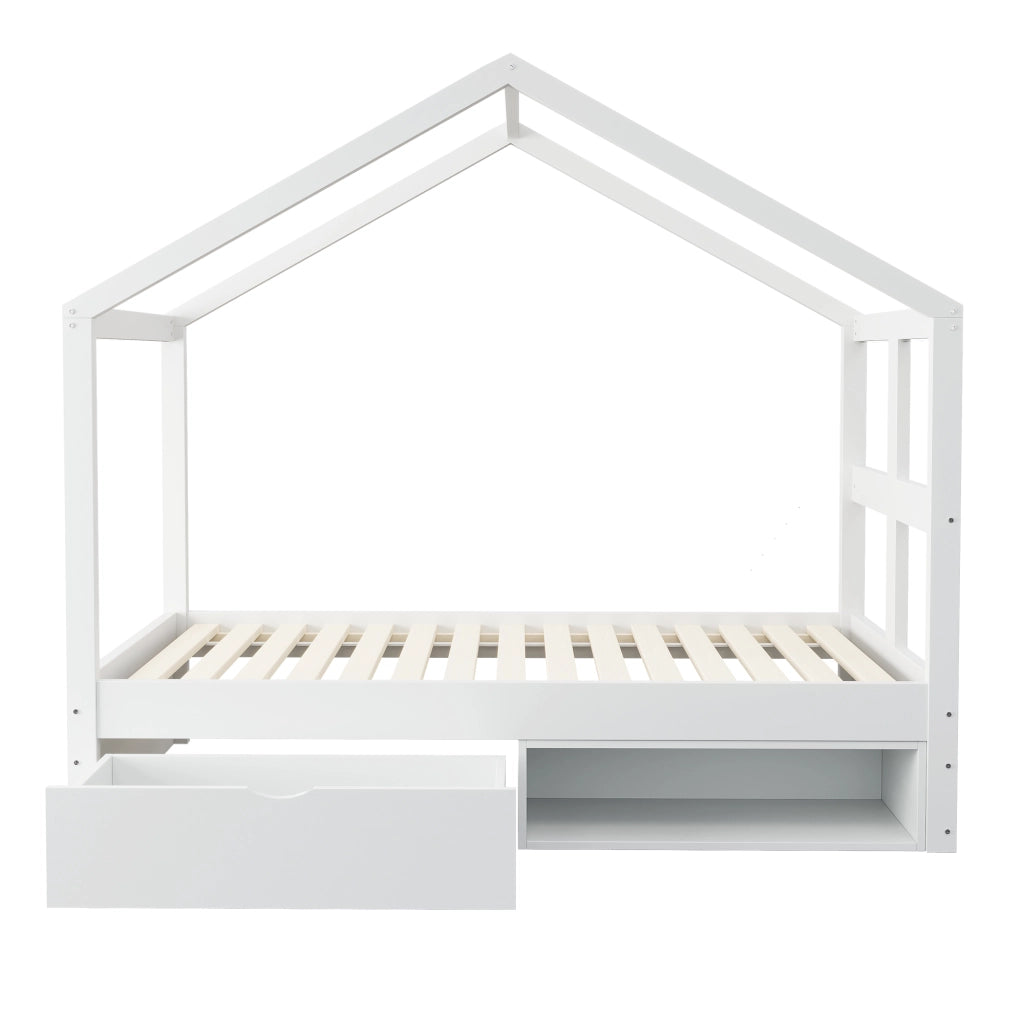 Letto singolo 90 × 190 cm con cassetto portaoggetti, mobile scarpe compatto, LED multicolore, senza materasso, bianco