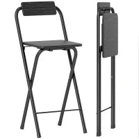 Set 2 Sgabelli da Bar Pieghevoli con Poggiapiedi, in Legno e Acciaio, 37x45x87 cm, Nero