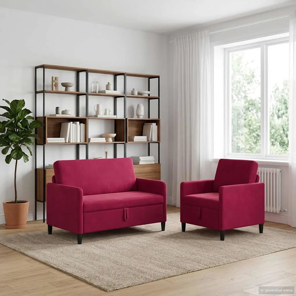 Set di Divani con Storage 2 pz Rosso Vino Poliestere 3429167