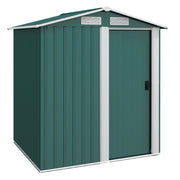 Casetta da Giardino Porta Attrezzi in Acciaio con Tetto Inclinato e 4 Prese d'Aria, 152x132x188 cm, Verde