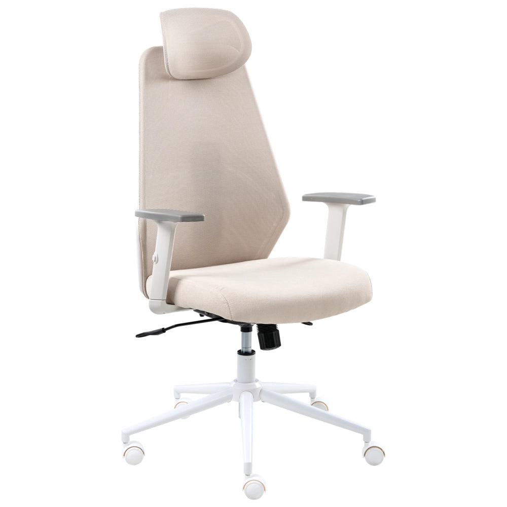 Sedia da ufficio multifunzionale con rivestimento in rete beige con braccioli e poggiatesta regolabili Regolazione dell'altezza del sedile Base girevole