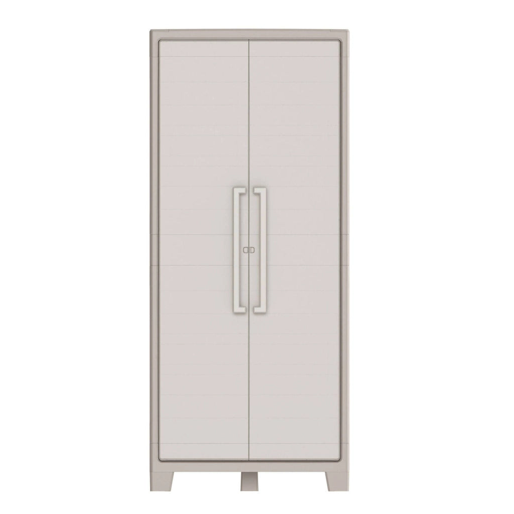 Armadio da esterno Grimsby, Mobile outdoor, Mobiletto giardino multiuso, Contenitore per balcone o garage, Made in Italy, 80x44 h182 cm, Sabbia