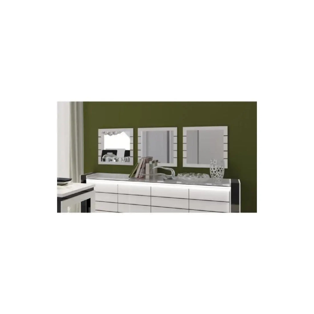 Set buffet LINA con LED e 3 specchi quadrati color bianco e nero