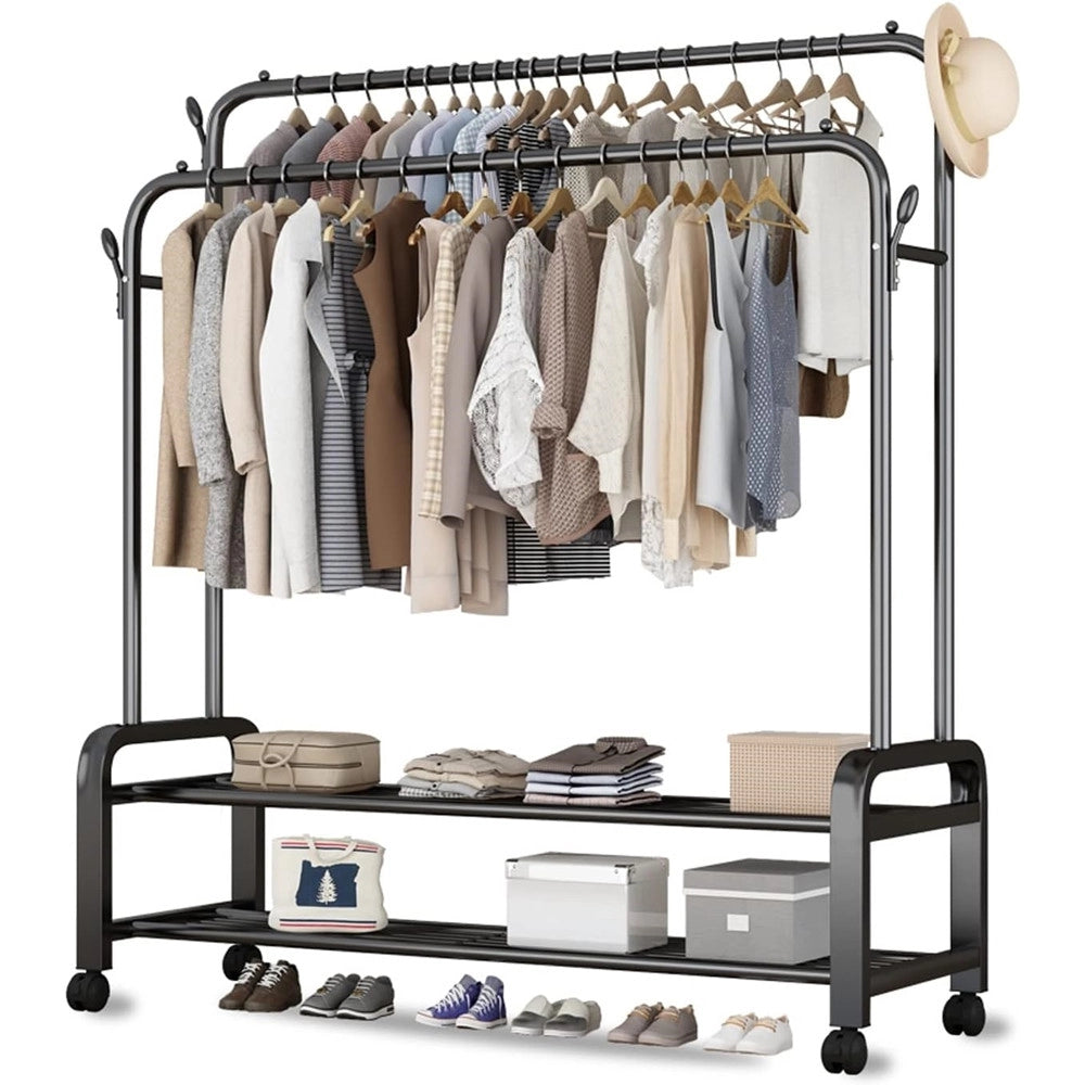 Trade Shop - Appendiabiti Doppia Asta Con Scarpiera Scaffale Espositore Per Ingresso Camera Ufficio -