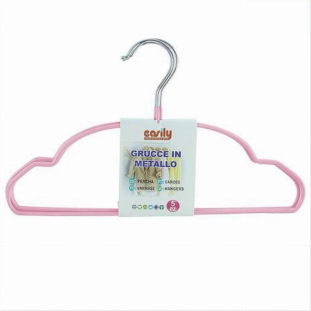 Trade Shop - Set 5pz Grucce Stampelle In Metallo Gommate Antiscivolo Rosa Appendi Abiti 87676 -