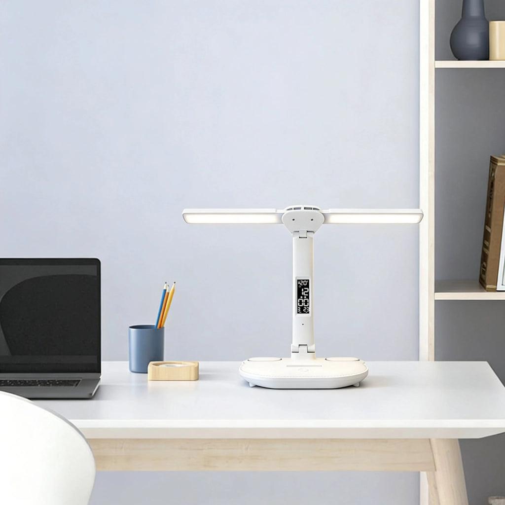 Lampada da scrivania LED bianca a doppia testa con controllo touch