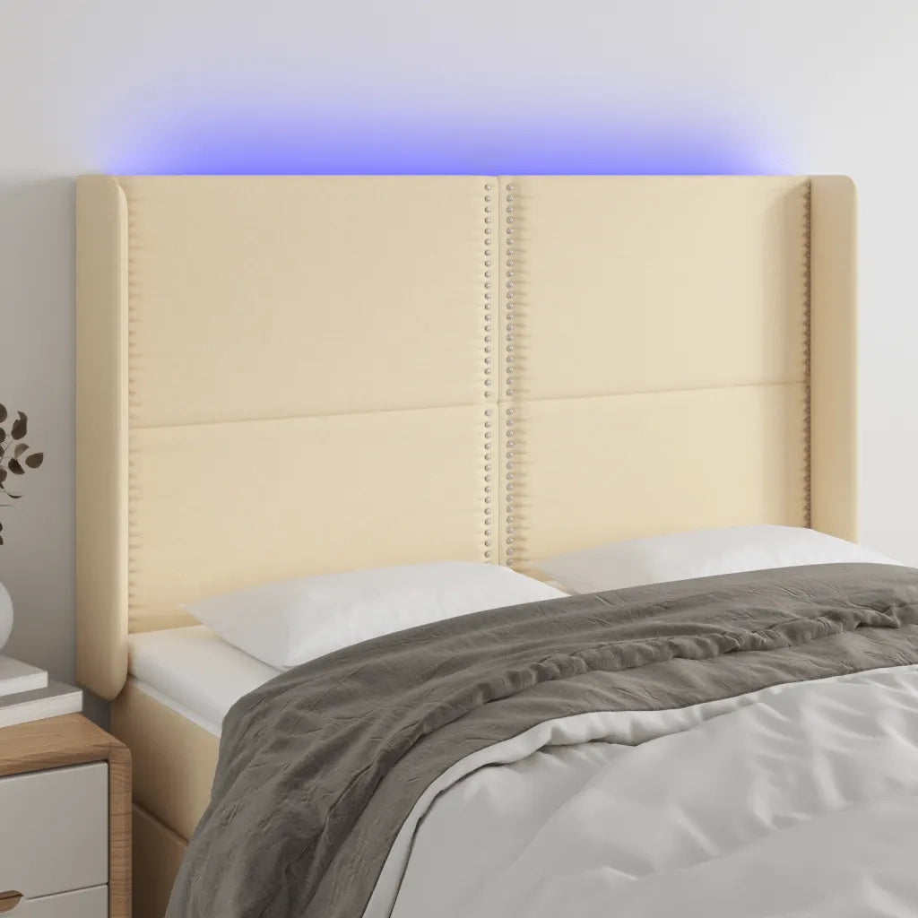 Testiera | Testata a LED Crema 147x16x118/128 cm in Tessuto