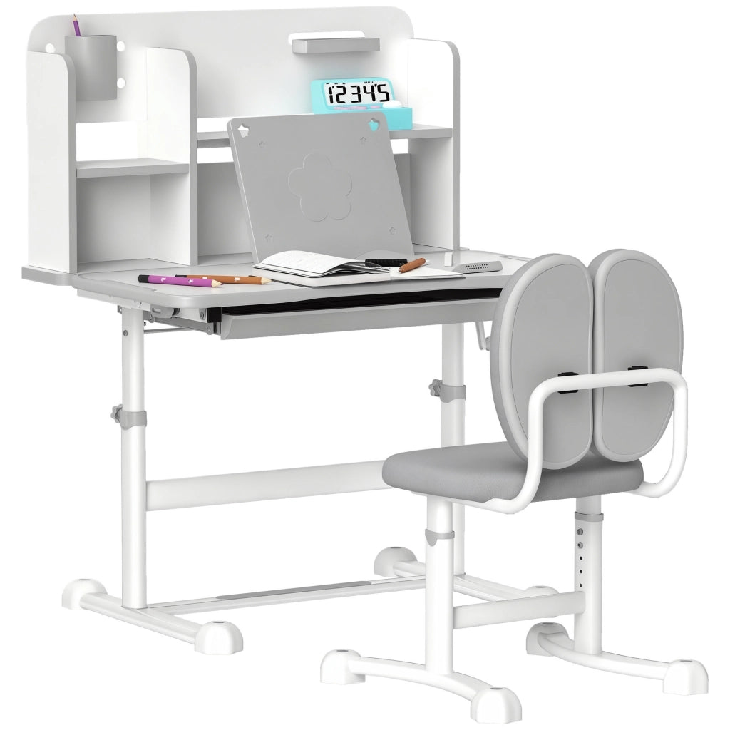 Scrivania e Sedia per Bambini Regolabile in Altezza ¨C zephmum ¨C Grigio 80x55x107,5 cm