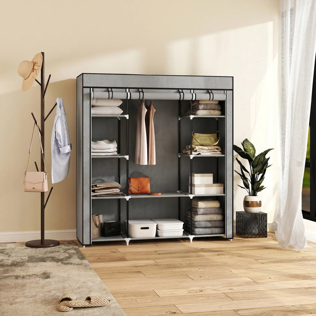 Armadio guardaroba in tessuto pieghevole ¨C Xylo ¨C Grigio chiaro con asta appendiabiti e ripiani 150x43x162,5cm