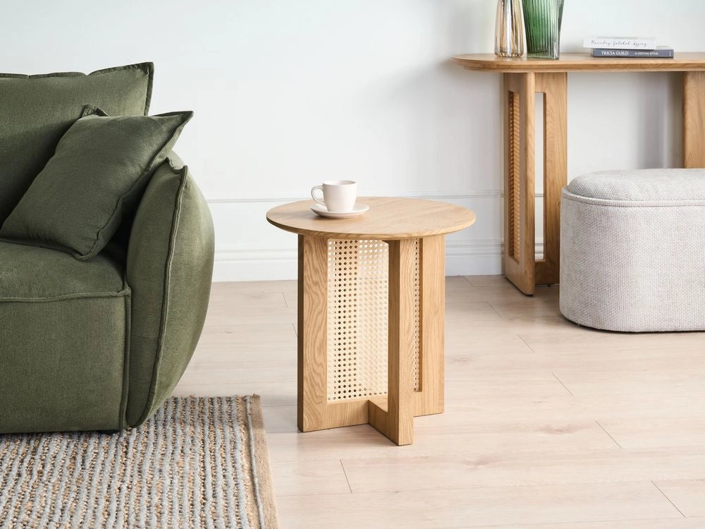 Tavolino moderno in MDF e rattan ø 50 cm Arredamento per il soggiorno Marrone chiaro