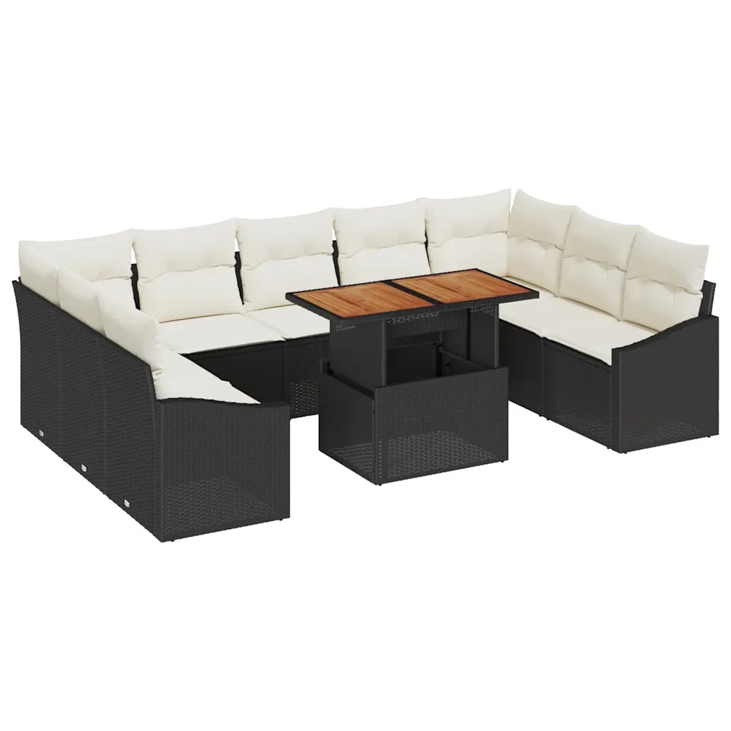 Set da Pranzo per Giardino con cuscino 10 pcs Nero e Crema