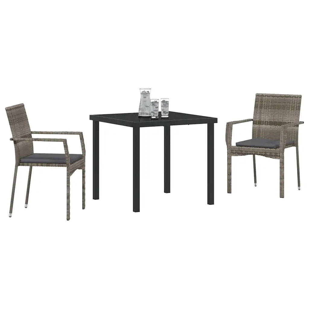 Set da Pranzo per Giardino con cuscino 3 pcs Grigio polyrattan