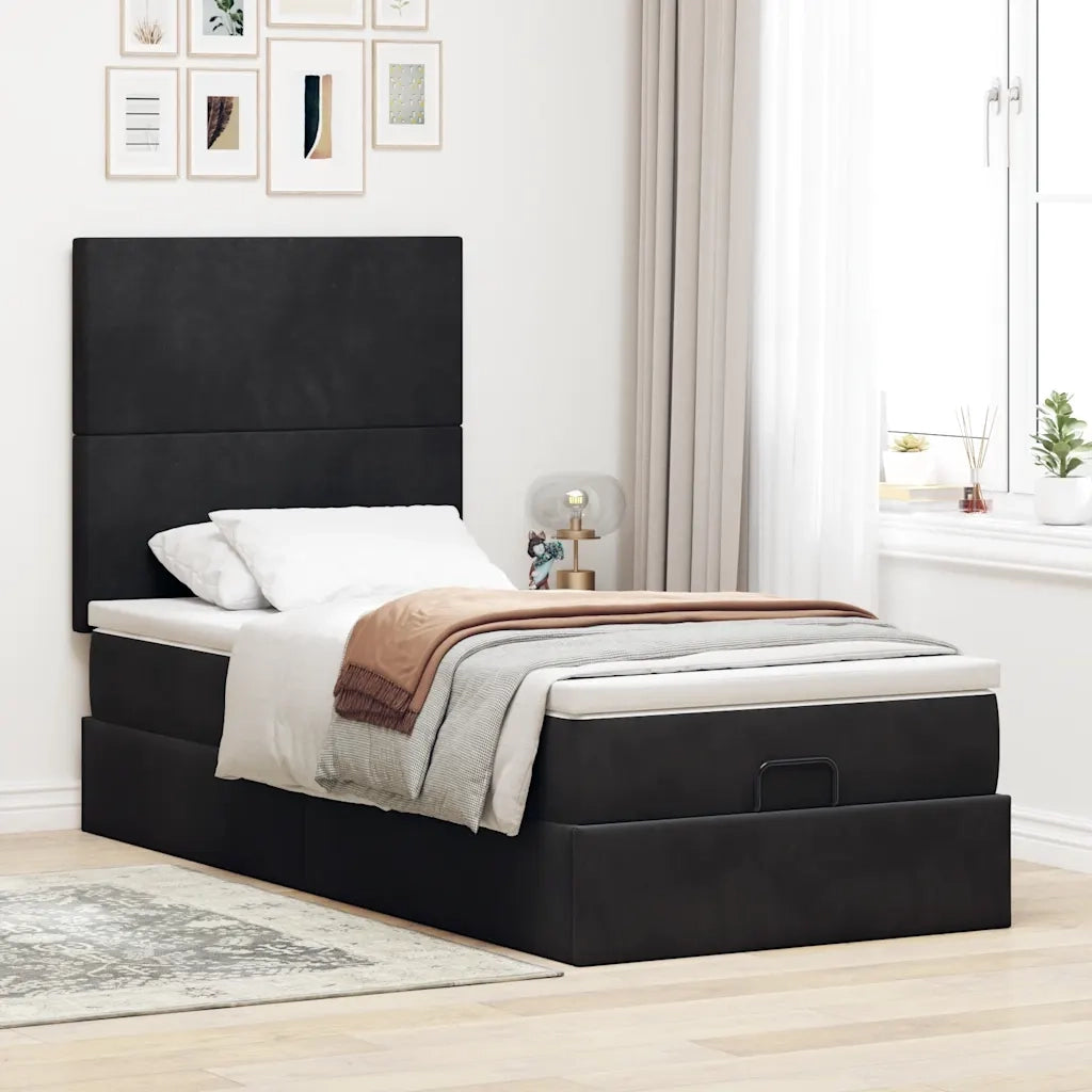 Struttura Letto Pouf con Materassi Nero 100x200 cm Velluto 3314230