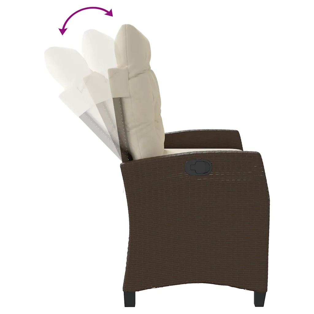 Panca Reclinabile da Giardino con Cuscini-Sgabello-Sedia da esterno Marrone in Polyrattan 217555