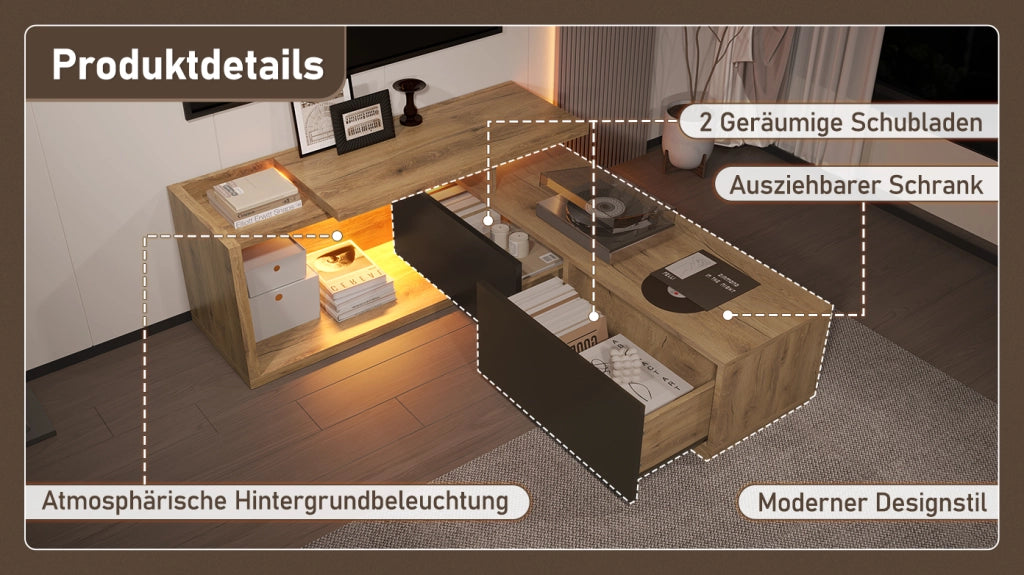 Mobile TV Modulare con LED ¨C MINIMAL ¨C Legno, Estensibile fino a 2m