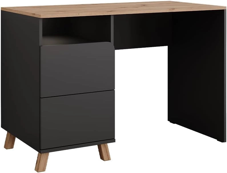 Tavolo da toilette Karen, Antracite/Artisan, 110 cm con cassetti, Materiali robusti per un utilizzo duraturo