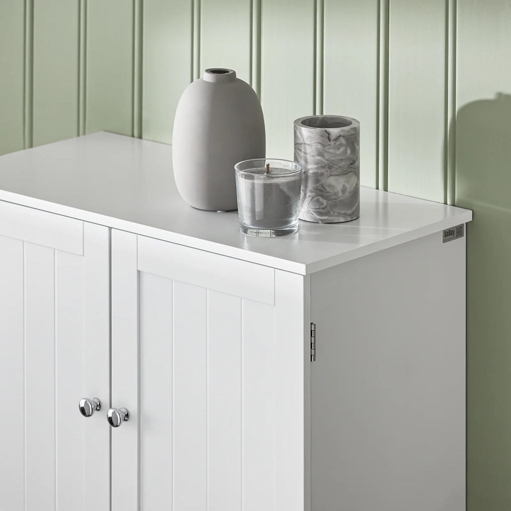 Pensile Con Ante Mobile Da Parete Da Bagno Mobile Porta Medicinali Elegante Armadietto Sospeso Per Il Bagno Bianco 60x30x60cm BZR84-W