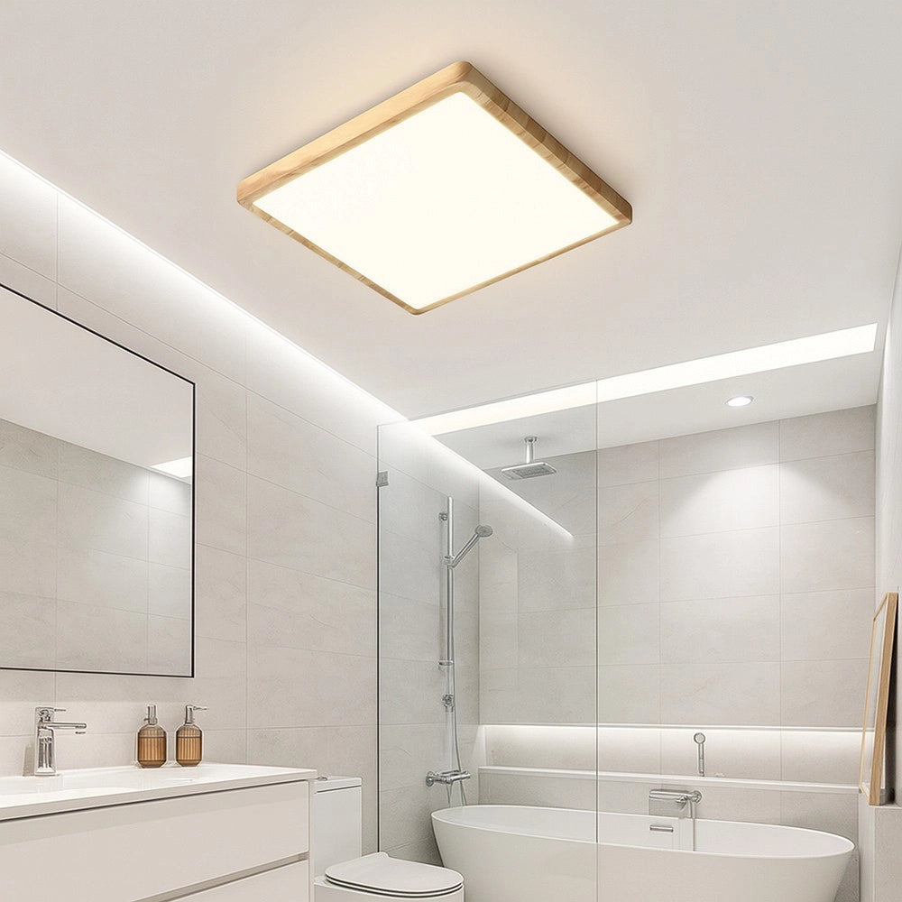 Trade Shop - Plafoniera Led Moderna Ultra Slim Quadrata 45w Ip40 Tecnologia Cct Con Switch Pq-450-3c - Legno Chiaro