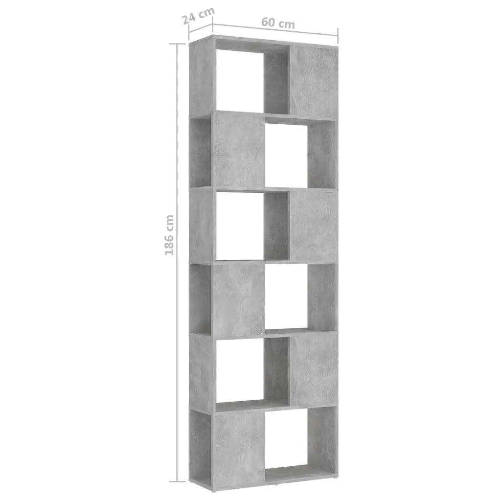 Libreria Divisorio-Scaffale per Libri-Mobile di Stoccaggio Grigio Cemento 60x24x186 cm in Truciolato