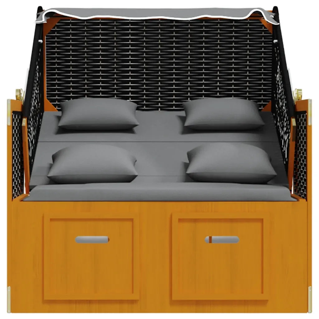 Strandkorb con Cuscino Polyrattan Legno Massello Nero Antracite CFW8470313