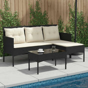 Set Divano da Giardino 2 pcs Nero e Crema polyrattan