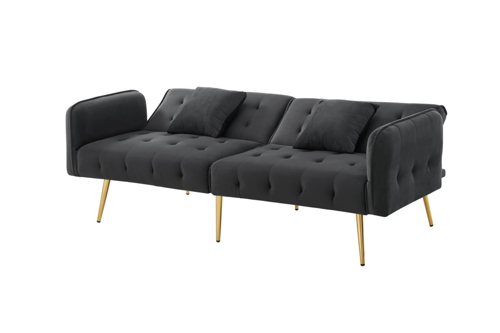 Divano letto 215x81.5 cm con schienali regolabili in schiuma grigio antico
