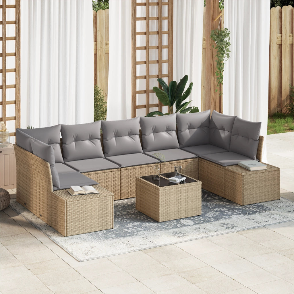 Set di divani da giardino da 8 pezzi con cuscini beige in polyrattan