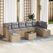 Set di divani da giardino da 8 pezzi con cuscini beige in polyrattan