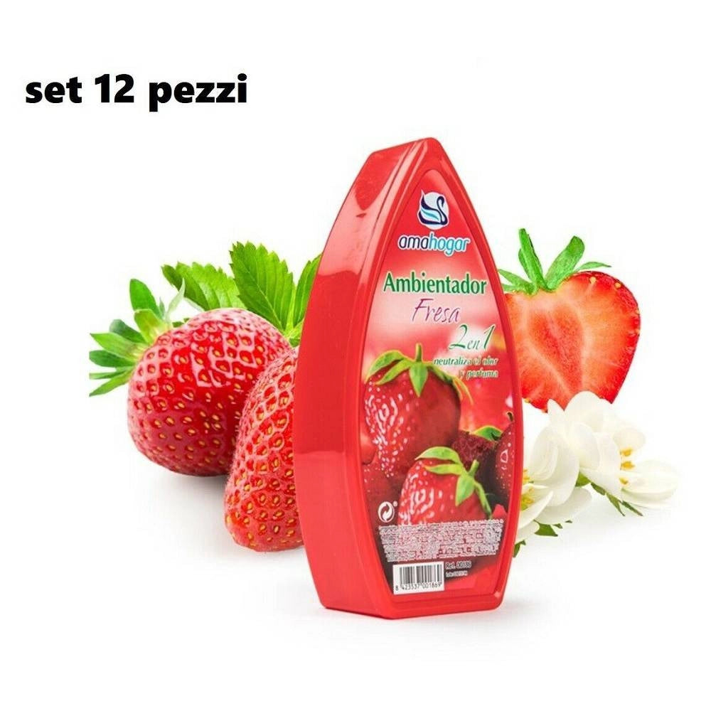 Trade Shop - Set 12 Deodoranti Gel Profumo Ambiente Assorbi Odori Fragranza Fragola -
