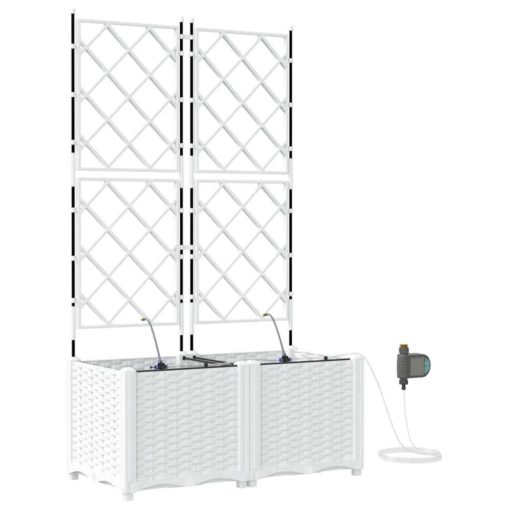Set di 2 fioriere da giardino moderne 80 x 40 x 142 cm con sistema di irrigazione in acciaio bianco 02_0058614