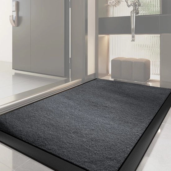 Matteo per porte esterne, 60 x 90 cm, antiscivolo, matto di ingresso, lavabile e resistente all'acqua, sottile, matto per porte, scendino per ingresso e esterno, grigio