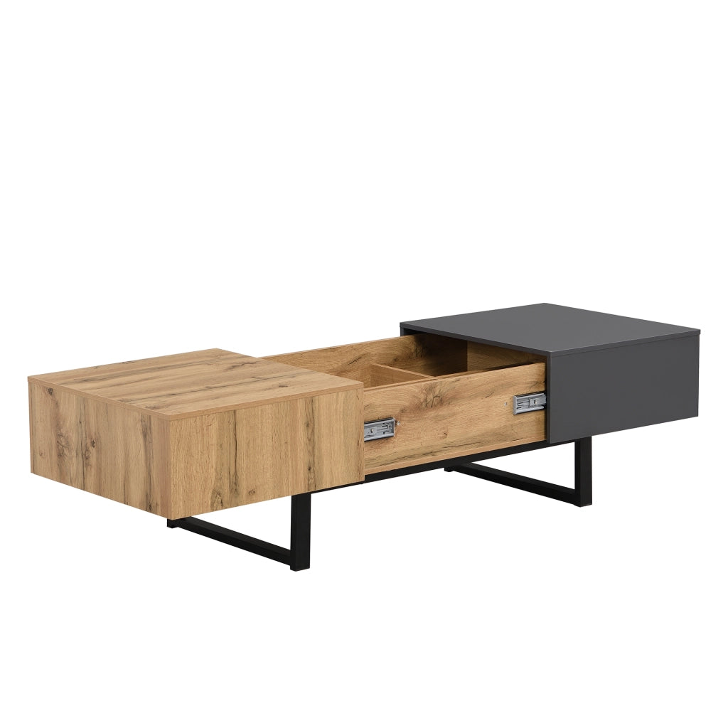 TAVOLINO DA CAFFÈ Scorrevole con vano contenitore 155 cm Legno Naturale e Antracite