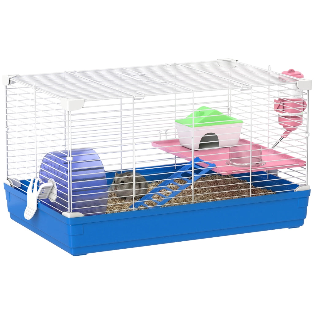 Casetta per Criceti con Ruota da Esercizio ¨C Zephmum ¨C 47x30x27 cm Blu