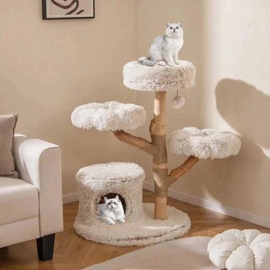 Cat Tree Moderna 102 cm alta con tronco in legno reale e torre di arrampicata per gatti