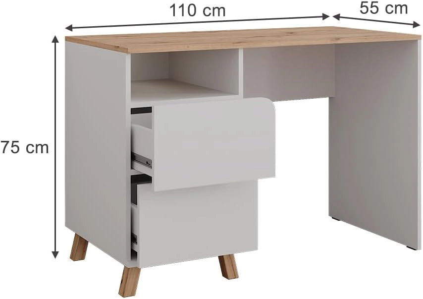 Tavolo da toeletta Karen, Bianco/Artisan, 110 cm con cassetti, Materiali robusti per un utilizzo duraturo