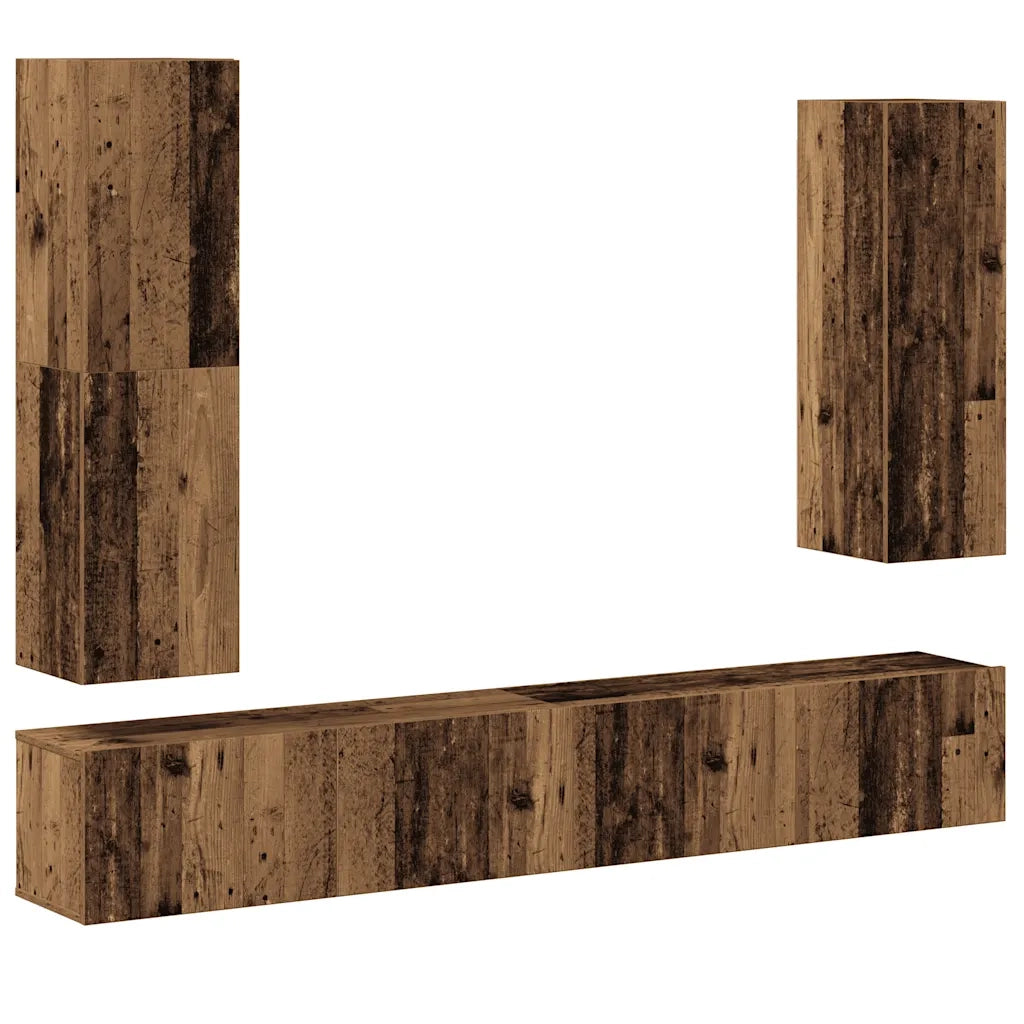 Set Mobile TV 4 pz | Armadietto TV | Mobile Porta TV Montato a Parete Legno Antico in Truciolato